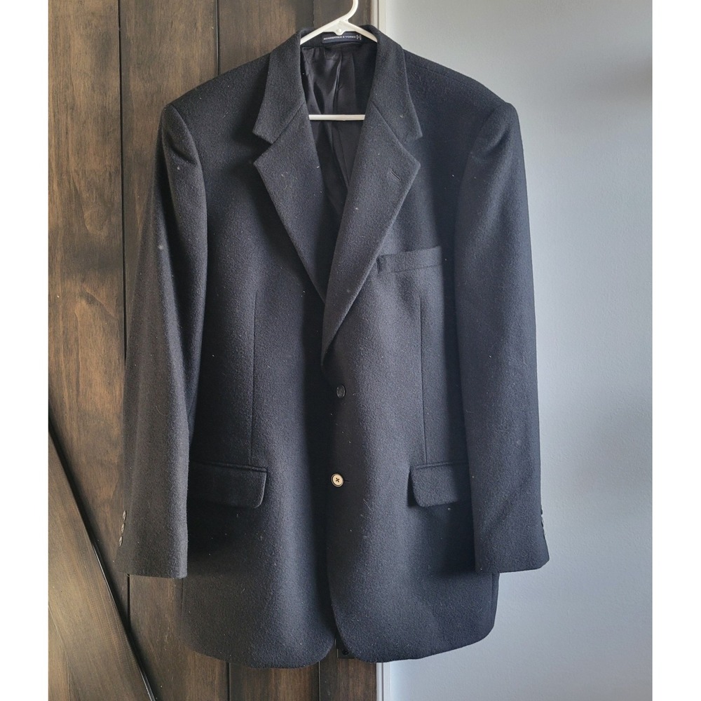 ROUNDTREE & YORKE Men's Black Blazer Jacket Sport Coat Size 42L 100%‎ Camel Hair